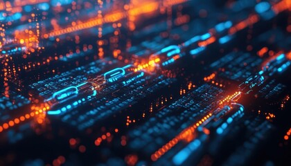 Fototapeta premium Blockchain ledger with vibrant data, sleek design, dynamic energy
