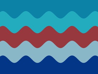 Abstract wavy background with horizontal stripes in shades of blue and red.