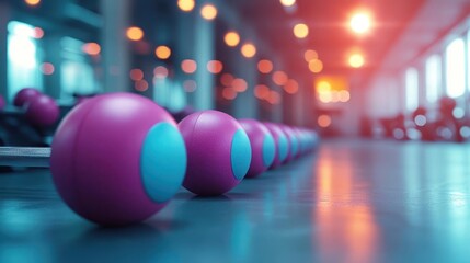 Fitness routine for health with vibrant equipment, dynamic energy, sleek gym