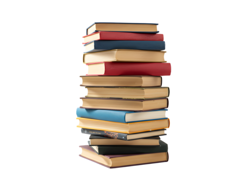 a stack of different book png, isolated on transparent background