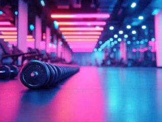 Gym workout routine with vibrant equipment, dynamic energy, sleek gym setup