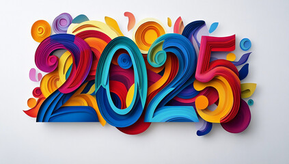 Claymation new year number 2025 in bright whimsical colors banner