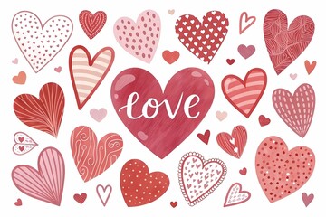 Engaging Digital Art With Textured Heart Designs and Cursive “Love” Lettering, Great for Blog Posts and Marketing Materials