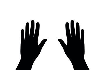 two open hand palms silhouette, black and white vector illustration