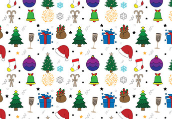   Fun hand drawn doodle fireworks, seamless pattern, great for textiles, wrapping, banner, wallpapers. happy new year and Christmas background and pattern design .
