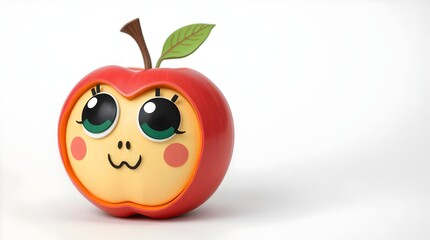 cartoon apple on a white background with happy face character isolated for app design and website headers