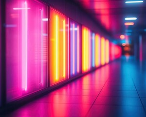 Fototapeta premium Neon light reflections with vibrant colors, sleek design, dynamic atmosphere