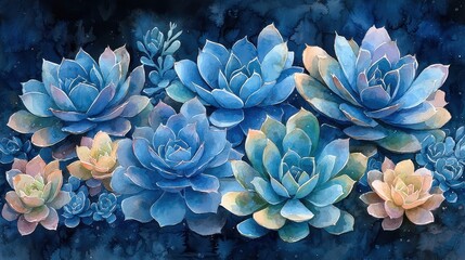 Watercolor Succulent Arrangement on Dark Background for Design