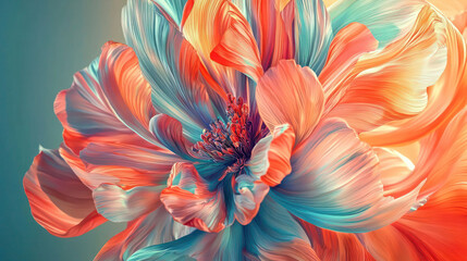 An abstract representation of a flower blooming, with vibrant petals and colors