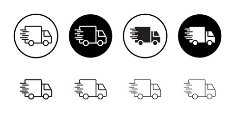 Fast shipping delivery truck icon Flat art in black and white isolated