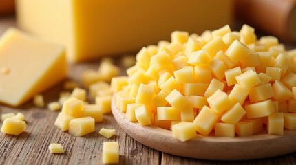 sliced cubes of cheese on a table