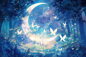 Obraz premium A Magical Watercolor of a Glowing Glade with Luminous, Ethereal Light