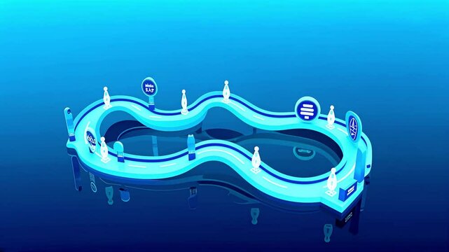 Isometric Illustration of a Winding Road Representing a Conceptual Business Journey with Futuristic Icons