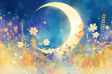 Fototapeta premium A Dreamy Watercolor of a Glowing Meadow Filled with Soft, Ethereal Light