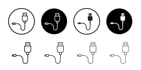 USB cable icon Flat art in black and white isolated