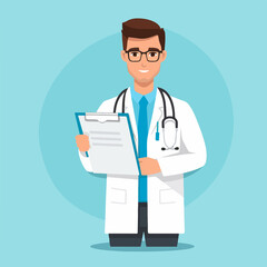 Fototapeta premium Medical Professional Holding Clipboard, Flat Design Healthcare Worker Icon Vector Illustration