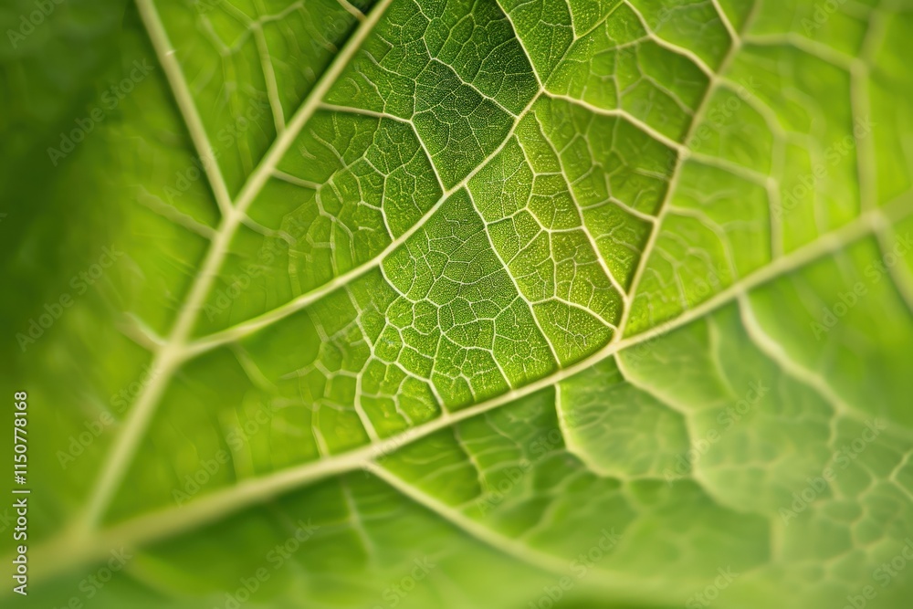 Poster detailed close-up of a green leaf showcasing intricate vein patterns against a softly blurred backgr