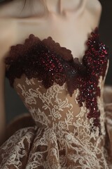 Obraz premium Elegant mocha mousse lace skirt with voluminous layers and holographic overlays