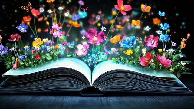 Gradient abstract world book day. Magic book with animation.
