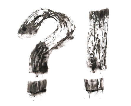 Question and exclamation mark, black watercolor hand painted brush strokes isolated on white background, grunge paper texture, (with clipping path)
