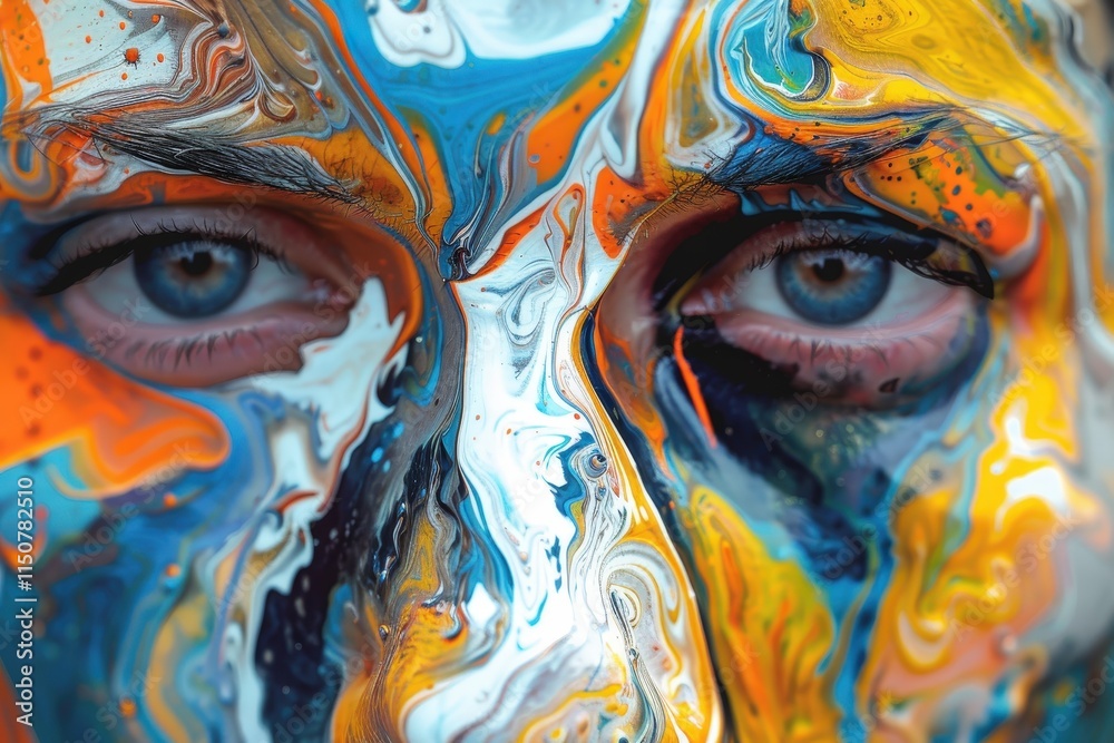 Poster Creative expression through vibrant face painting showcasing intricate designs and colorful patterns