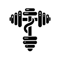 Obraz premium Fitness and Wellness Symbol: Rod of Asclepius entwined with dumbbells. A powerful symbol combining health, medicine and fitness. Perfect for healthcare, wellness, and fitness branding. 