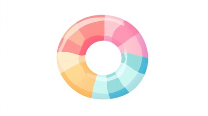 Fototapeta premium a creative donut chart clipart, segmented data visualization element, pastel colors, flat design, isolated on white background