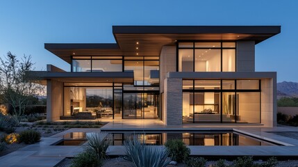 Fototapeta premium Modern Home Design With Elegant Glass Architecture