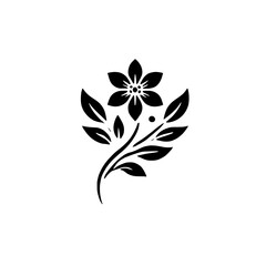 Elegant Floral Silhouette: A minimalist black and white illustration of a delicate flower with leaves, perfect for adding a touch of nature and elegance to any design.