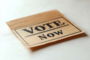 A minimalist composition of a ballot with the bold text "Vote Now", isolated on a white space. World Election Day