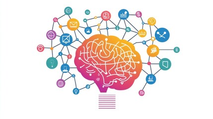 a creative mind map chart clipart, brainstorming process element, colorful connected nodes, flat design, isolated on white background 