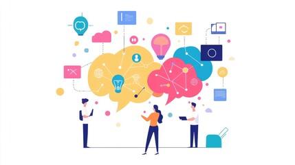 a creative mind map chart clipart, brainstorming process element, colorful connected nodes, flat design, isolated on white background 
