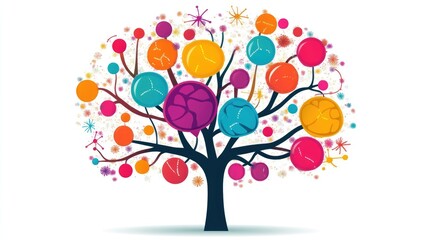 Fototapeta premium a creative mind map chart clipart, brainstorming process element, colorful connected nodes, flat design, isolated on white background 