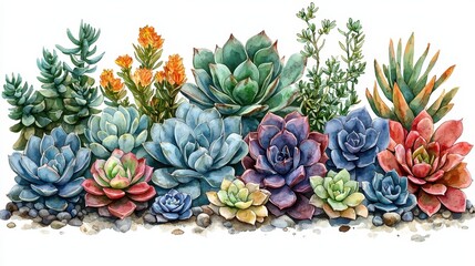 Fototapeta premium Colorful Succulent Garden Arrangement with Various Plant Types
