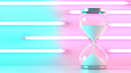 Fototapeta premium Modern hourglass with vibrant pink and turquoise neon lights.