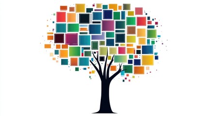 a geometric tree map chart clipart, data categorization element, modern design, multicolor blocks, isolated on white background 