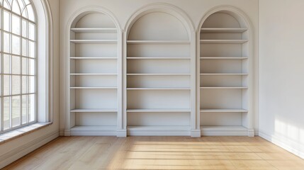 Empty Bookshelves in a Sunlit Room