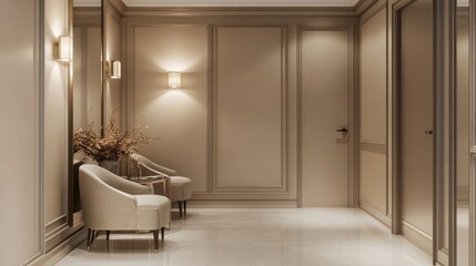 Elegant Hallway with Beige Walls and Gold Accents