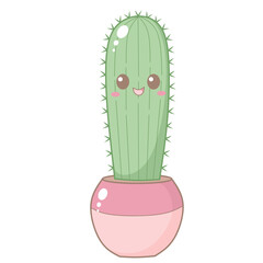 Cute Green Cactus in Pink Pot. Simple House Plant Cacti Illustration.