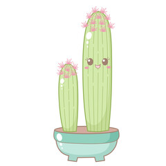 Cute Cactus in Blue Pot. Simple House Plant Cacti Illustration.