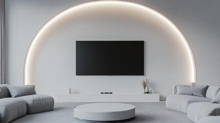 Modern Living Room with Curved Wall and TV
