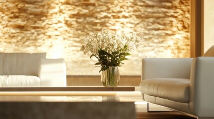 White Flowers in a Vase on a Coffee Table