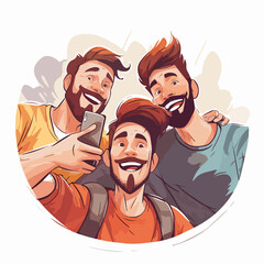 Group of friends taking a group selfie with a smartphone