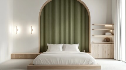 Minimalist Bedroom Interior Design with a Green Accent Wall