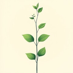 Single slender stem with vibrant green leaves against a beige backdrop.