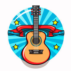 Cartoon Guitar Acoustic Round Pop Art Icon for Creative Designs