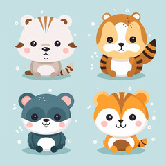 Set of Four Cute Animal Icons for Design Projects - Vector Illustration