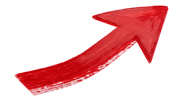  Hand-Drawn Red Curved Arrow PNG ,A bold, hand-drawn red curved arrow with a slight brushstroke texture