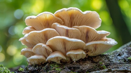 Delicate Mushroom Cluster on Forest Log