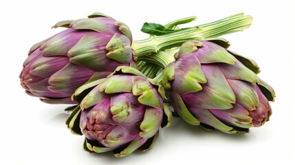 Obraz premium A vibrant display of fresh organic artichokes, showcasing their rich hues and unique shapes from a top view perspective.